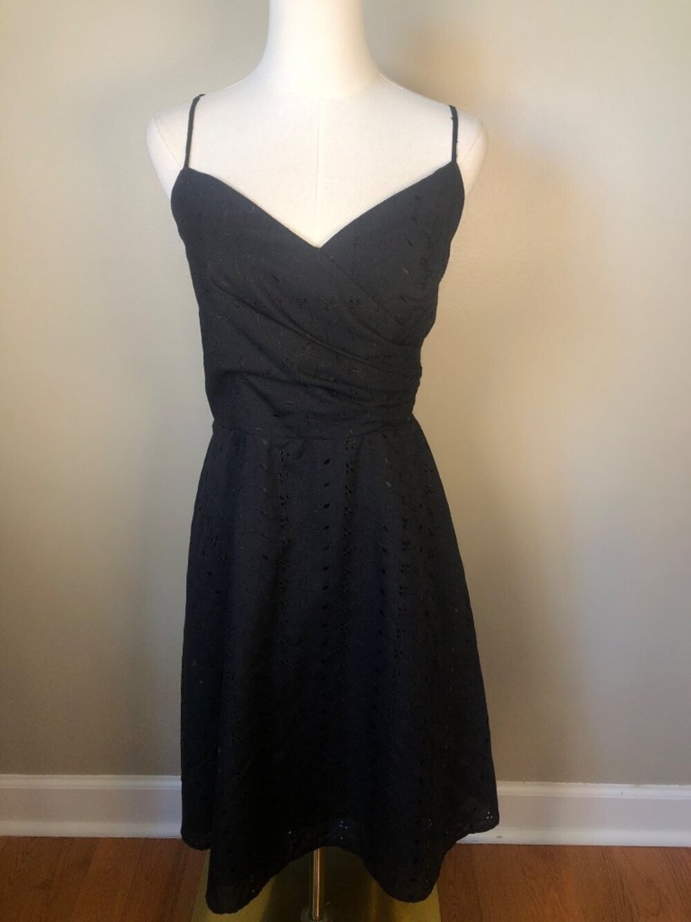 ABS By Allen Schwartz Black Eyelet Fit & Flare Dress Dark Coquette Whimsigoth 8